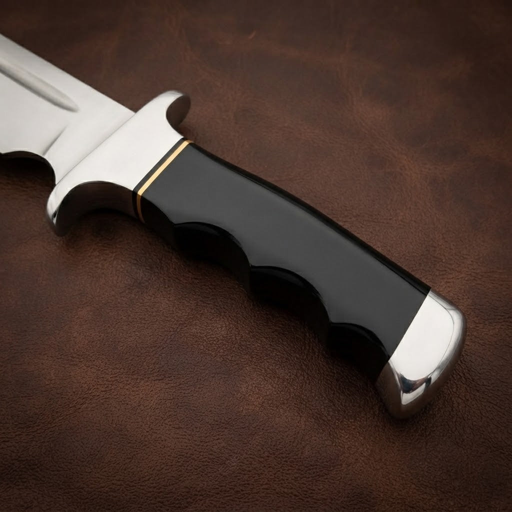 Handcrafted D2 Steel Bowie Hunting Knife with Micarta Handle and High-Polish Finish