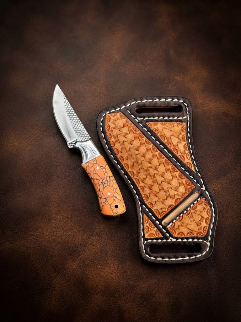 Handcrafted Custom Cowboy Hunting Knife Premium Orange Resin Handle & Rasp Blade