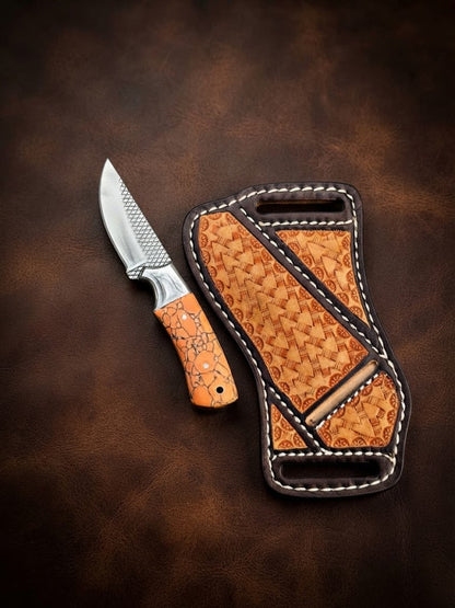 Handcrafted Custom Cowboy Hunting Knife Premium Orange Resin Handle & Rasp Blade