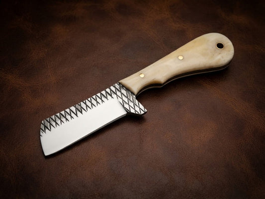 Handcrafted Cowboy Hunting Knife with Rasp Blade & Bone Handle with Leather Sheath