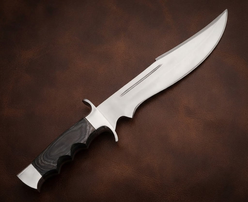 Handcrafted D2 Steel Bowie Hunting Knife with Pakka Wood Handle and Leather Sheath