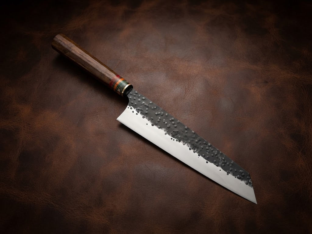 Handcrafted Custom Chef Knife with Rosewood Handle and Forged Blade & Leather Sheath