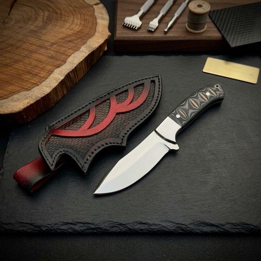 Custom Handcrafted Fixed-Blade Bowie Knife with Micarta Handle and Leather Sheath