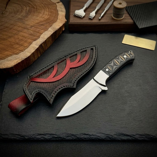 Custom Handcrafted Fixed-Blade Bowie Knife with Micarta Handle and Leather Sheath