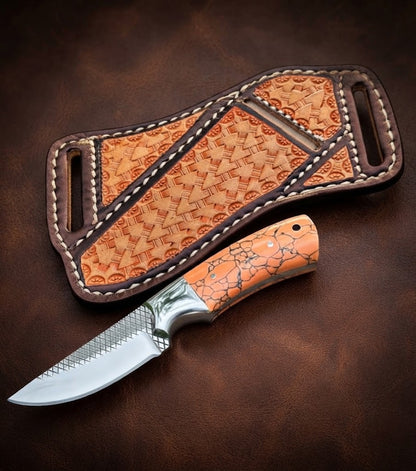 Handcrafted Custom Cowboy Hunting Knife Premium Orange Resin Handle & Rasp Blade