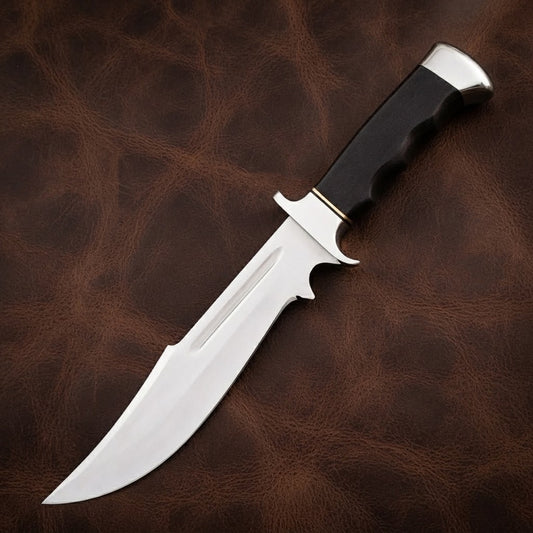 Handcrafted D2 Steel Bowie Hunting Knife with Micarta Handle and High-Polish Finish