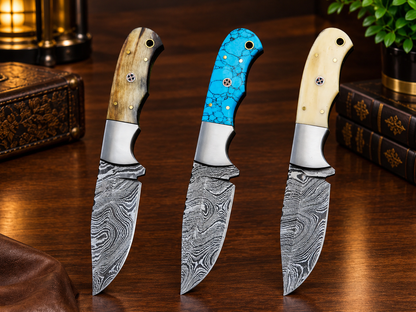 Handcrafted Damascus Steel Hunting Knife with Premium Handle & Leather Sheath