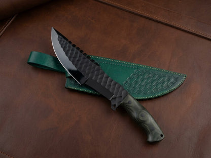 Handcrafted Black Powder-Coated Stainless Steel Tracker Hunting Knife with Micarta Handle