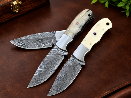 Handcrafted Damascus Steel Hunting Knife with Premium Handle & Leather Sheath