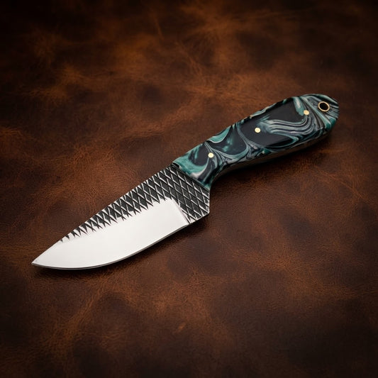 Handcrafted Custom Resin Handle Cowboy & Hunting Knife Genuine Rasp Blade