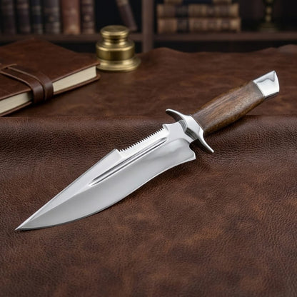 Handcrafted D2 Steel Bowie Hunting Knife with Premium Rosewood Handle