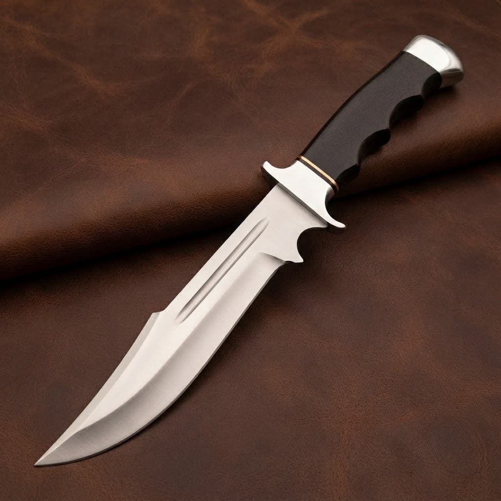 Handcrafted D2 Steel Bowie Hunting Knife with Micarta Handle and High-Polish Finish
