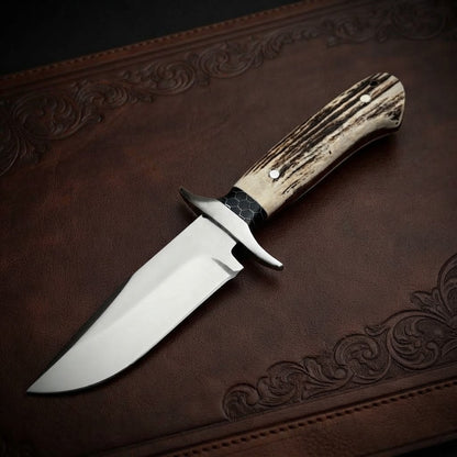Custom Bowie Knife Stag Antler Handle & Red Dragon Leather Sheath