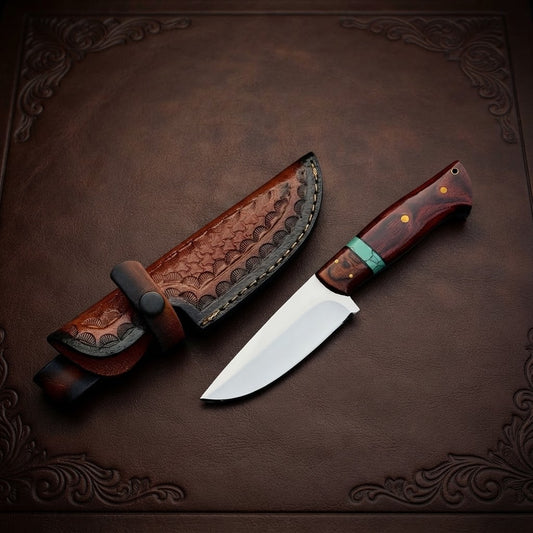Custom Fixed Blade Hunting Knife |Pakka Wood Handle & Leather Sheath