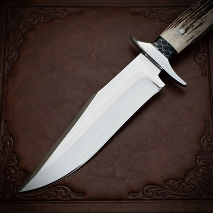 Custom Bowie Knife Stag Antler Handle & Red Dragon Leather Sheath