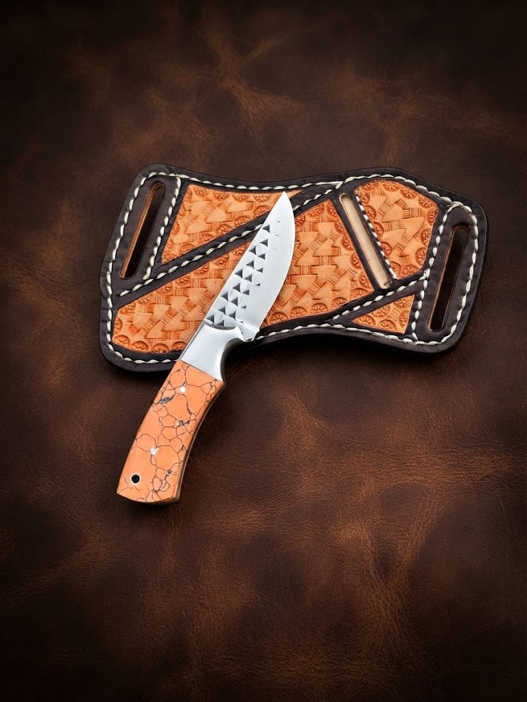 Handcrafted Custom Cowboy Hunting Knife Premium Orange Resin Handle & Rasp Blade