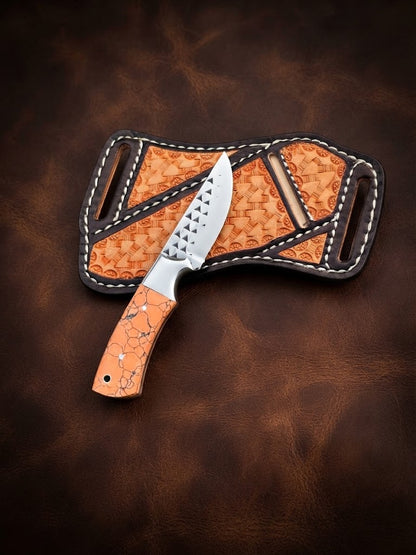 Handcrafted Custom Cowboy Hunting Knife Premium Orange Resin Handle & Rasp Blade