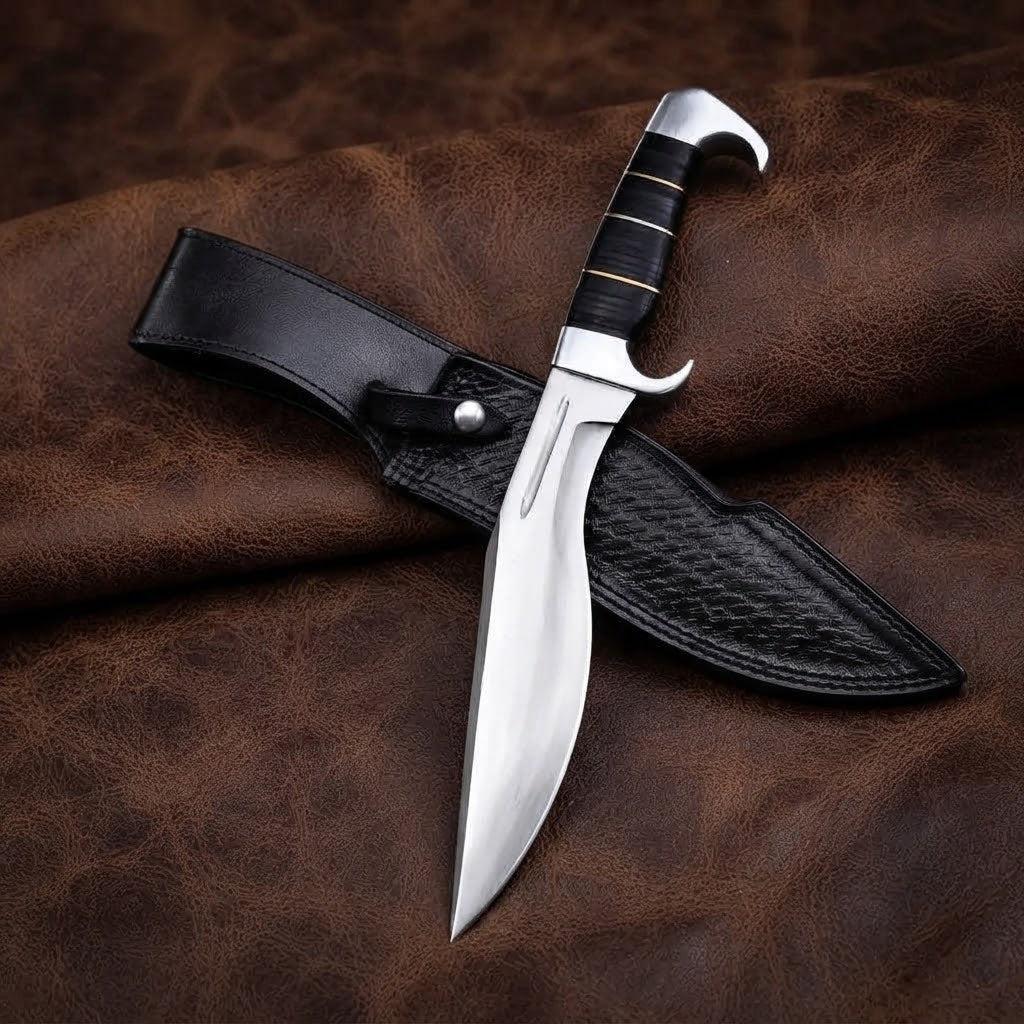 Handcrafted D2 Steel Hunting Kukri Knife with Micarta Handle and Leather Sheath