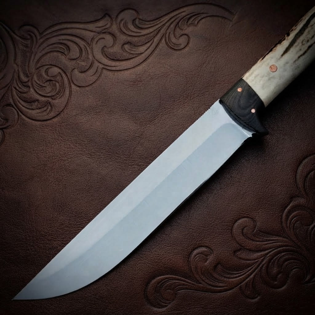 Custom Handmade Hunting Knife Stag Antler Handle & Designer Leather Sheath