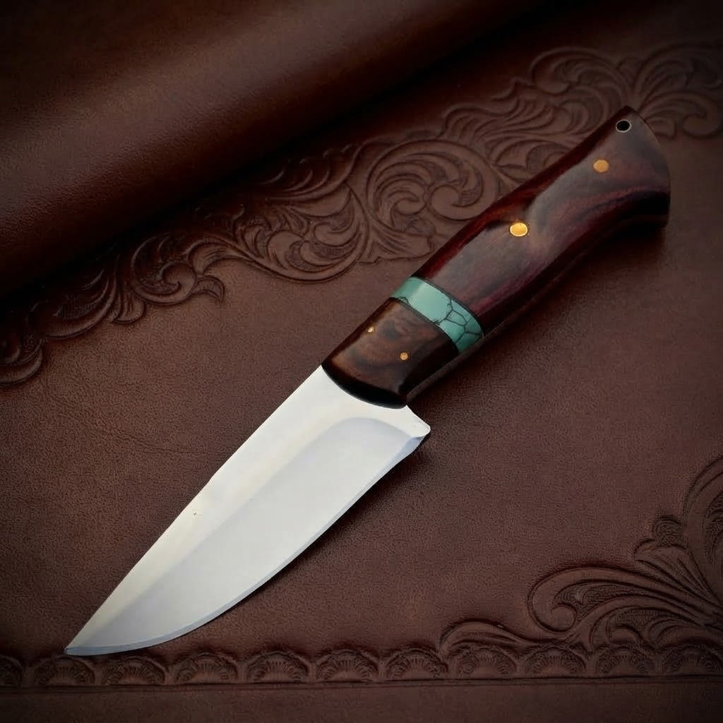 Custom Fixed Blade Hunting Knife |Pakka Wood Handle & Leather Sheath