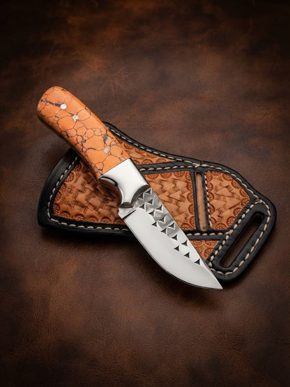 Handcrafted Custom Cowboy Hunting Knife Orange Resin Handle & Rasp Blade