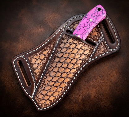 Handcrafted Custom Cowboy Hunting Knife Premium Pink Resin Handle & Damascus Steel Blade