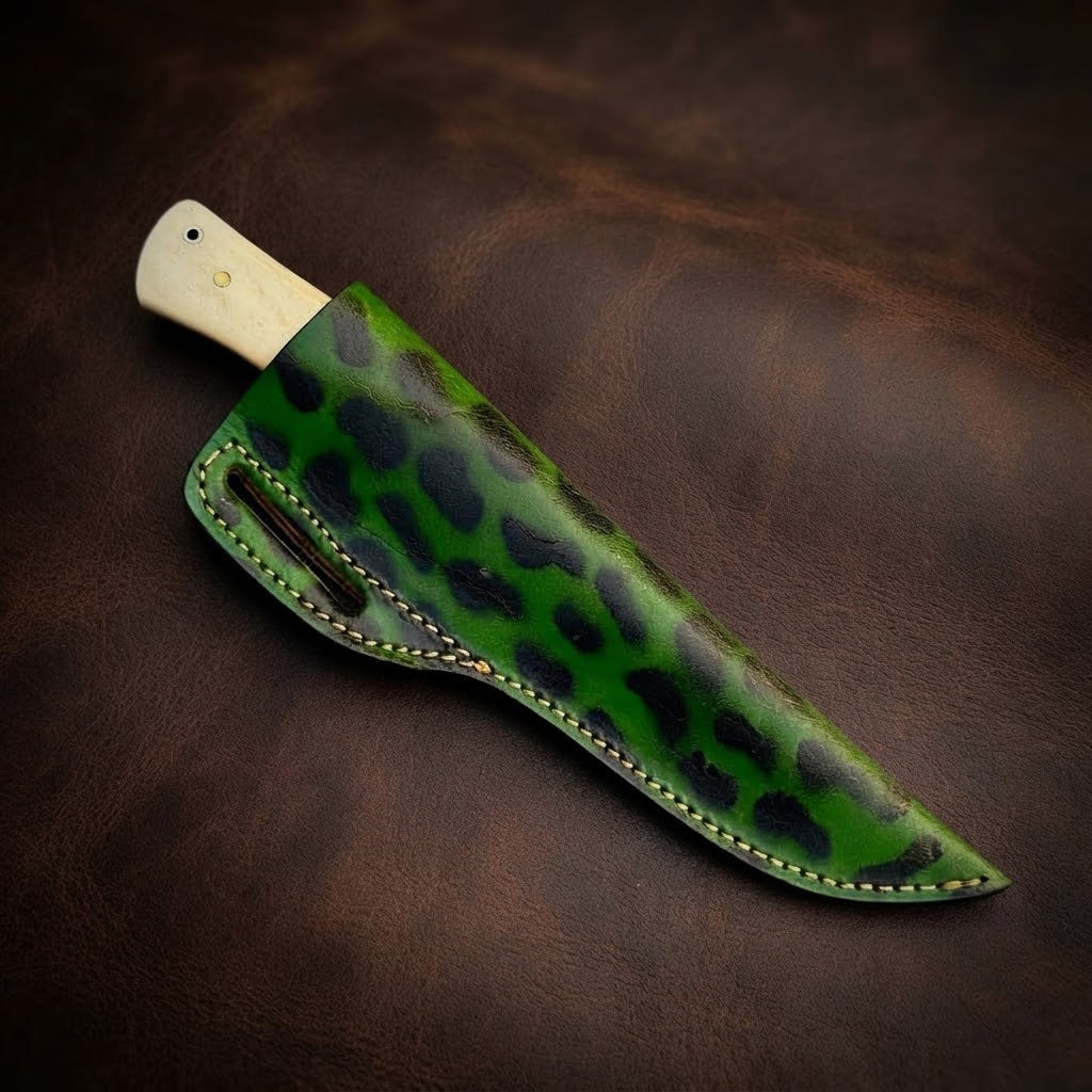 Custom Handmade D2 Steel Hunting Knife Bone Handle with Leather Sheath