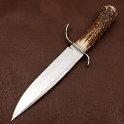 Handcrafted D2 Steel Bowie Hunting Knife with Premium Stag Antler Handle