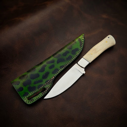 Custom Handmade D2 Steel Hunting Knife Bone Handle with Leather Sheath