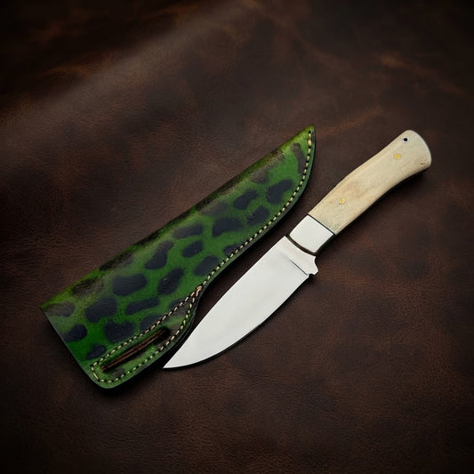 Custom Handmade D2 Steel Hunting Knife Bone Handle with Leather Sheath
