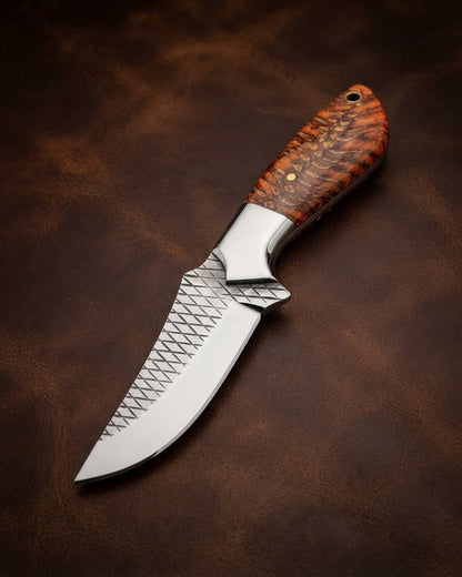 Handcrafted Custom Cowboy Hunting Knife Stabilized Pinecone Handle & Rasp Blade