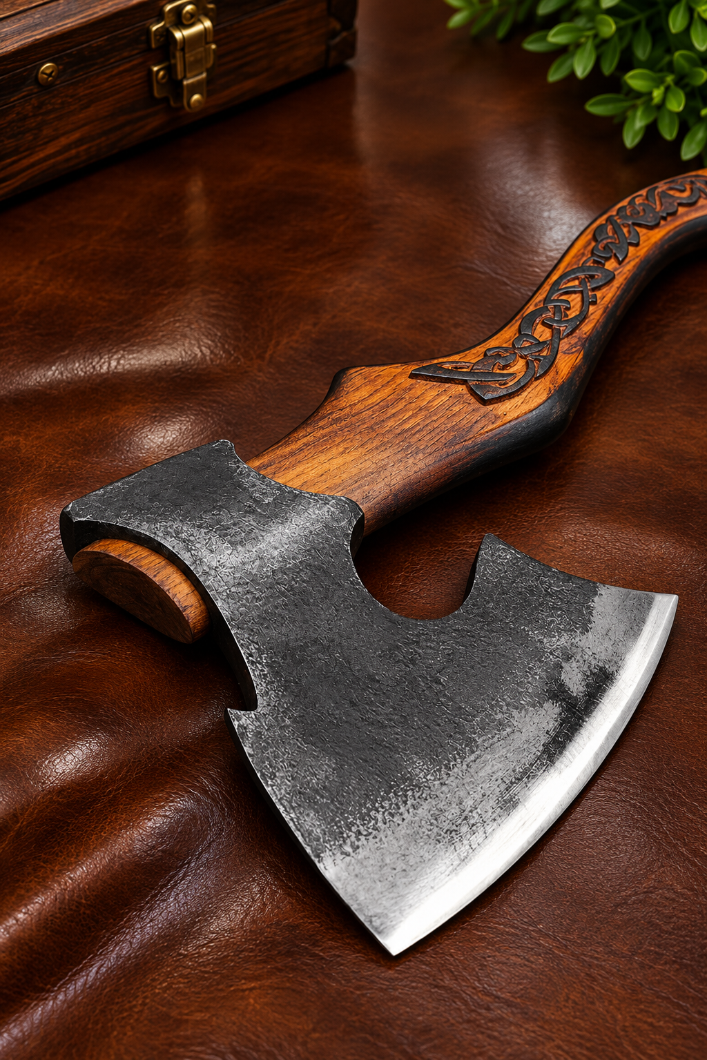Handcrafted Viking Axe – High Carbon Steel Head & Carved Wooden Handle