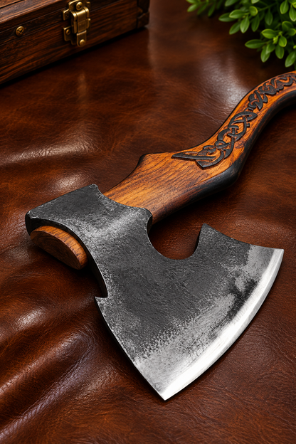 Handcrafted Viking Axe – High Carbon Steel Head & Carved Wooden Handle