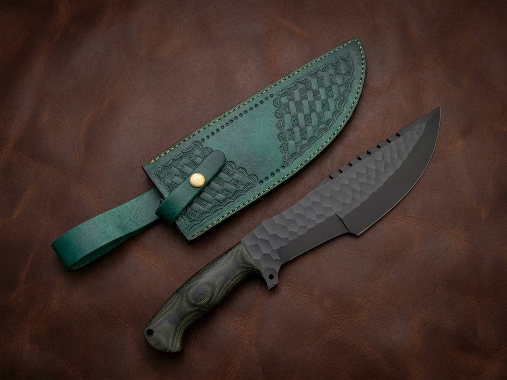 Handcrafted Black Powder-Coated Stainless Steel Tracker Hunting Knife with Micarta Handle