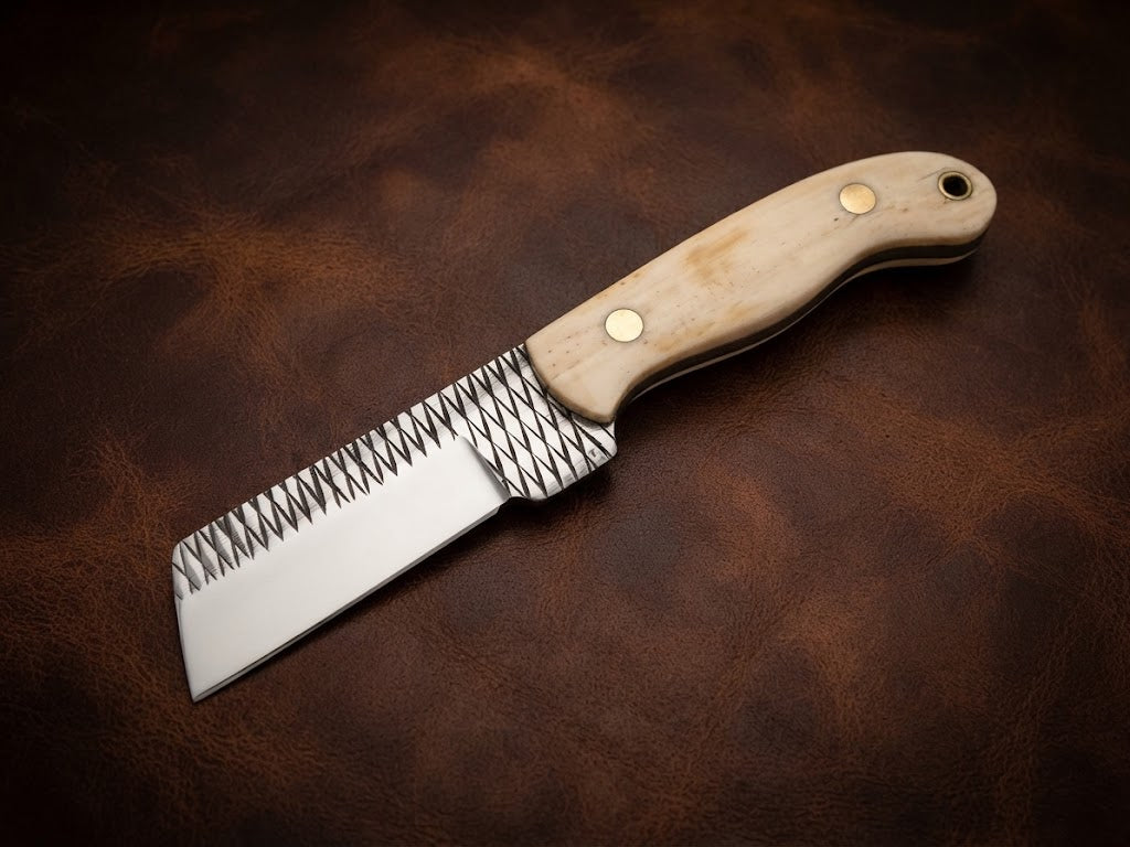 Handcrafted Custom Bone Handle Hunting Knife Genuine Rasp Blade & Outdoor EDC