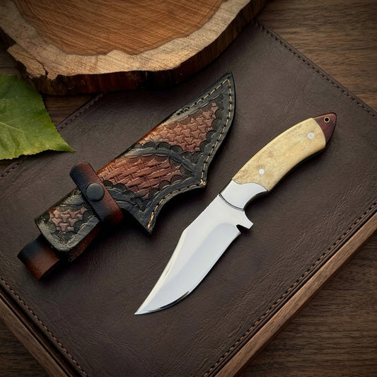 Custom Handmade Fixed Blade Knife – Bone Handle & Leather Sheath