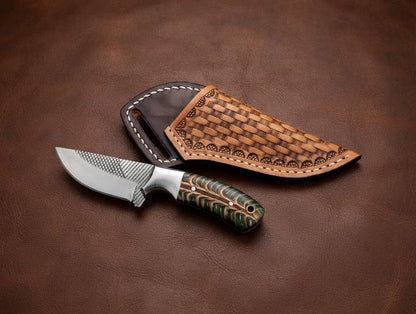 Handcrafted Custom Rasp Blade Cowboy Hunting Knife with Pinecone Handle & Leather Sheath