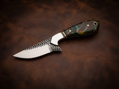 Handcrafted Custom Resin Handle Hunting Knife Genuine Rasp Blade & Outdoor EDC