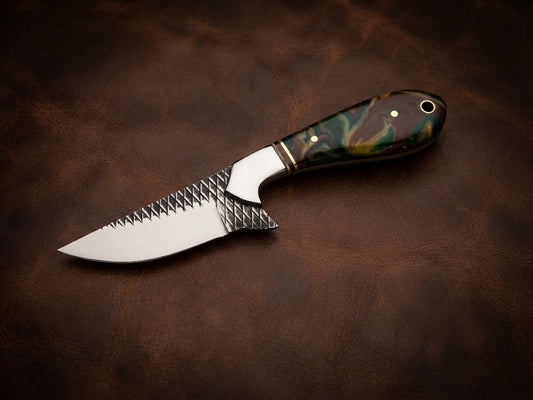 Handcrafted Custom Resin Handle Hunting Knife Genuine Rasp Blade & Outdoor EDC