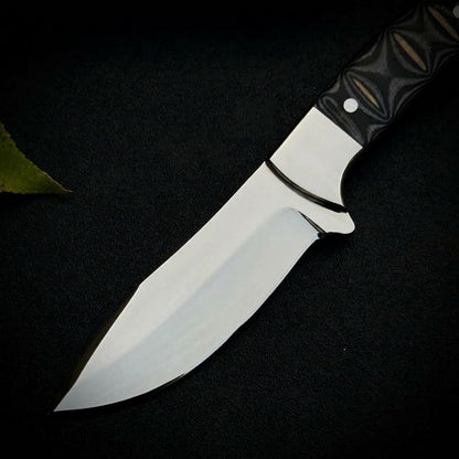 Custom Handcrafted Fixed-Blade Bowie Knife with Micarta Handle and Leather Sheath