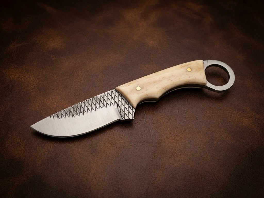 Custom Hunting Knife with Bone Handle & Rasp Blade Handmade Cowboy Knife