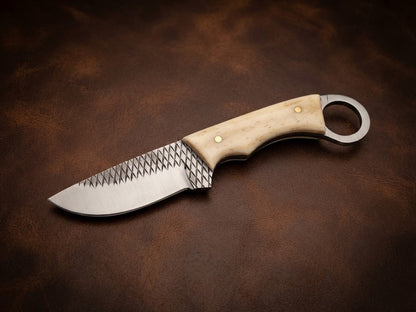 Custom Hunting Knife with Bone Handle & Rasp Blade Handmade Cowboy Knife