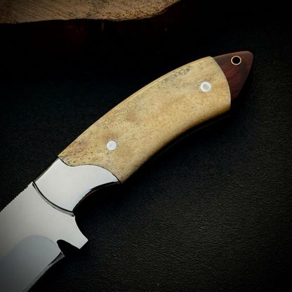 Custom Handmade Fixed Blade Knife – Bone Handle & Leather Sheath