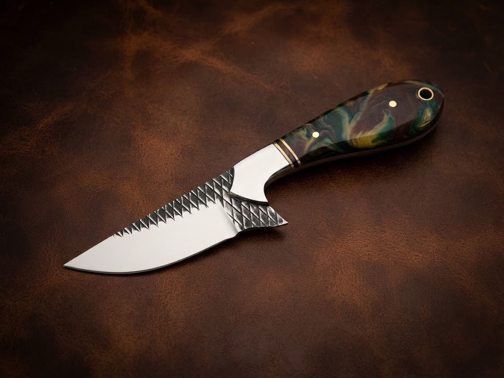 Handcrafted Custom Resin Handle Hunting Knife Genuine Rasp Blade & Outdoor EDC