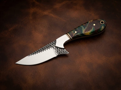 Handcrafted Custom Resin Handle Hunting Knife Genuine Rasp Blade & Outdoor EDC