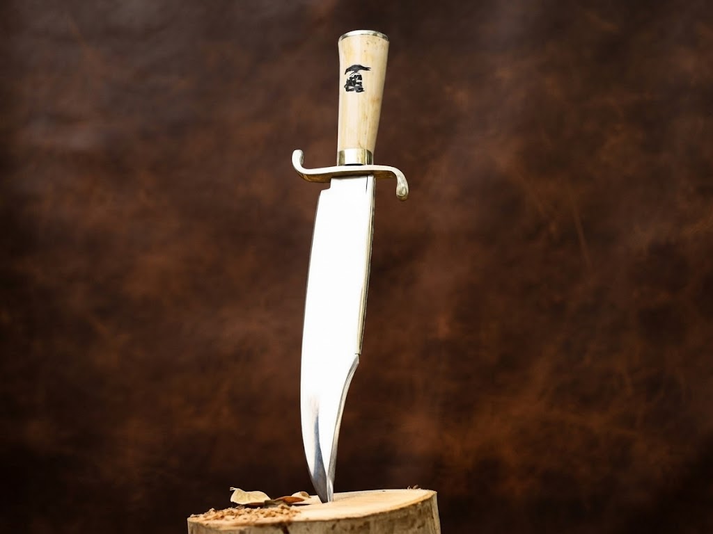 Handcrafted D2 Steel Musso Bowie Hunting Knife with Bone Handle and Leather Sheath