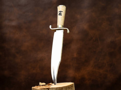 Handcrafted D2 Steel Musso Bowie Hunting Knife with Bone Handle and Leather Sheath