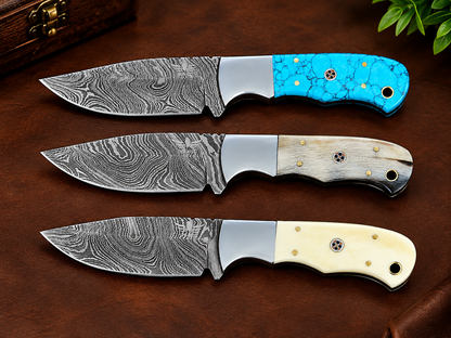 Handcrafted Damascus Steel Hunting Knife with Premium Handle & Leather Sheath