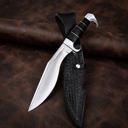 Handcrafted D2 Steel Hunting Kukri Knife with Micarta Handle and Leather Sheath