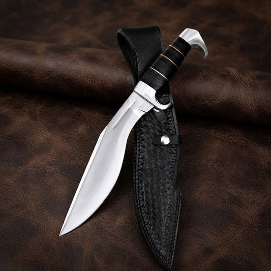 Handcrafted D2 Steel Hunting Kukri Knife with Micarta Handle and Leather Sheath